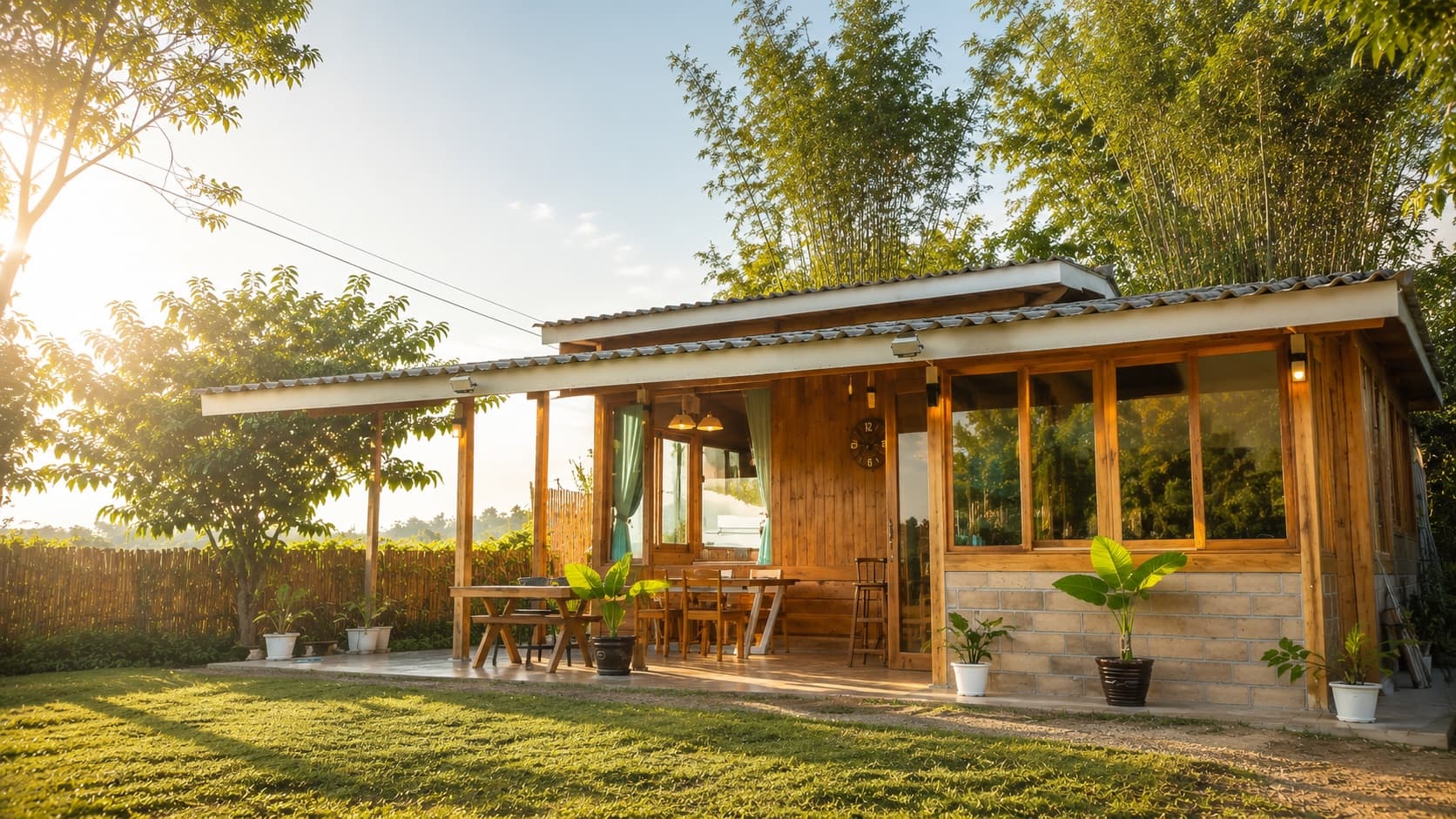 Chapter 1 · Retreat — teak house on the estate.